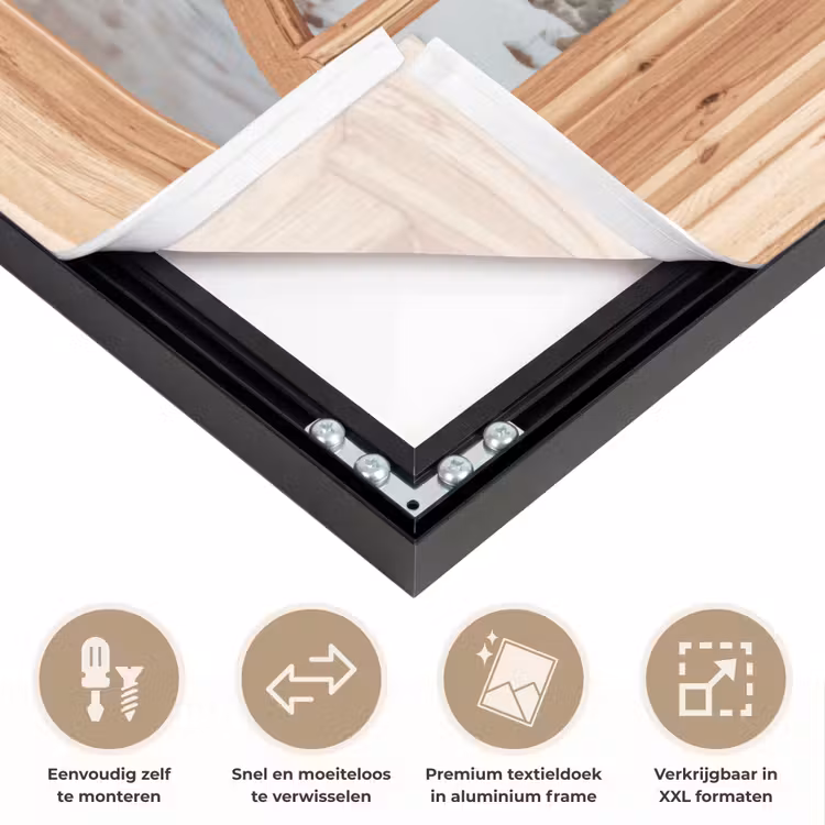 Doorkijk - Auto - Kerst - Cadeaus - Winter - Landschap Textielframe zwart klein -USP_closeupNL