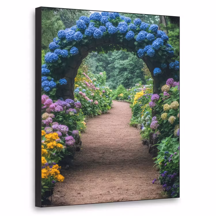 Doorkijk - Bloemen - Hortensia - Pad Textielframe zwart klein -3d