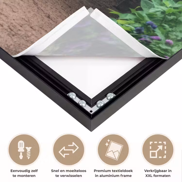 Doorkijk - Bloemen - Hortensia - Pad Textielframe zwart klein -USP_closeupNL