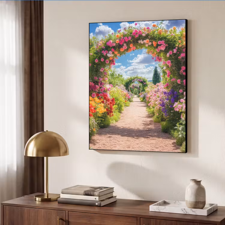 Doorkijk - Bloemen - Kleurrijk - Natuur Textielframe - compleet frame klein -sfeer3