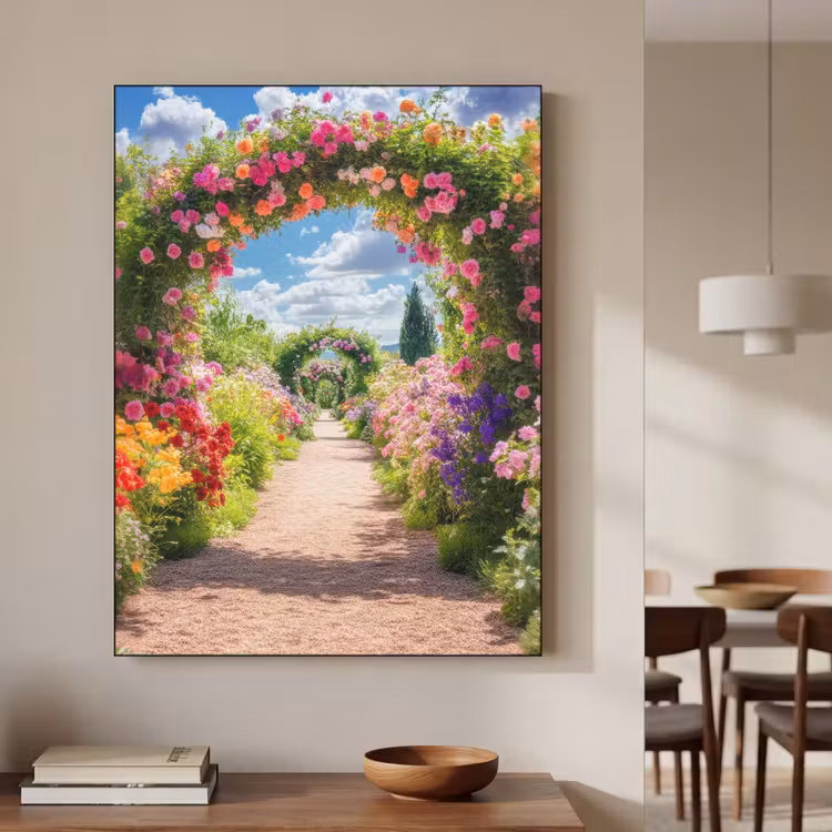 Doorkijk - Bloemen - Kleurrijk - Natuur Textielframe - compleet frame klein -sfeer2