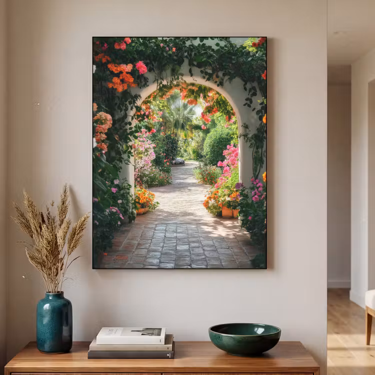 Doorkijk - Bloemen - Natuur - Bloementuin Textielframe - compleet frame klein -sfeer1