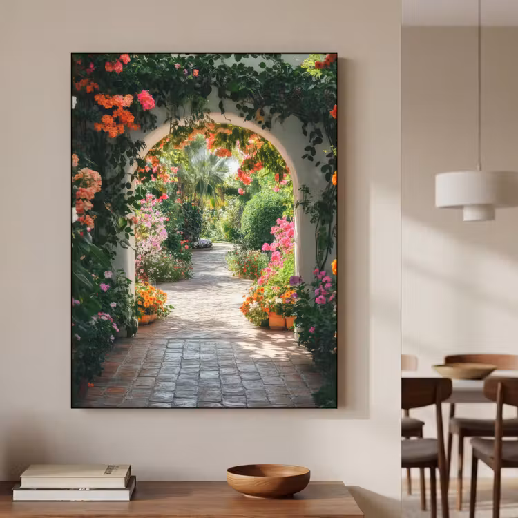 Doorkijk - Bloemen - Natuur - Bloementuin Textielframe - compleet frame klein -sfeer2