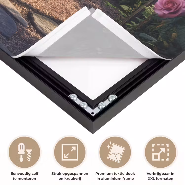 Doorkijk - Bloemen - Natuur - Rozenboog Textielframe zwart klein -USP_feed_closeupNL