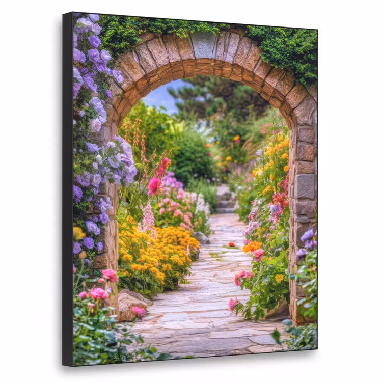 Doorkijk - Bloemen - Pad - Natuur Textielframe zwart klein -3d