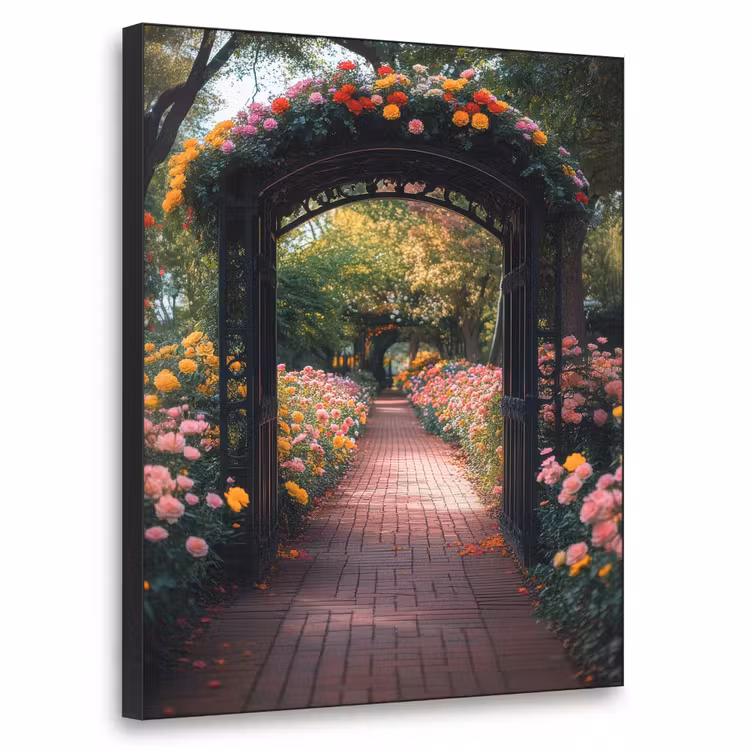 Doorkijk - Bloemen - Pad - Natuur - Kleurrijk Textielframe - compleet frame klein -3d