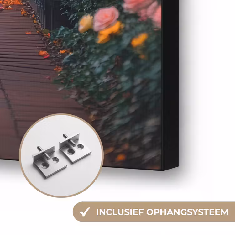 Doorkijk - Bloemen - Pad - Natuur - Kleurrijk Textielframe zwart klein -USP_ophangsysteemNL