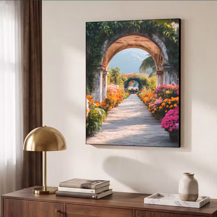 Doorkijk - Bloemen - Tropisch - Kleurrijk Textielframe - compleet frame klein -sfeer3