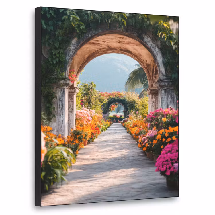 Doorkijk - Bloemen - Tropisch - Kleurrijk Textielframe zwart klein -3d