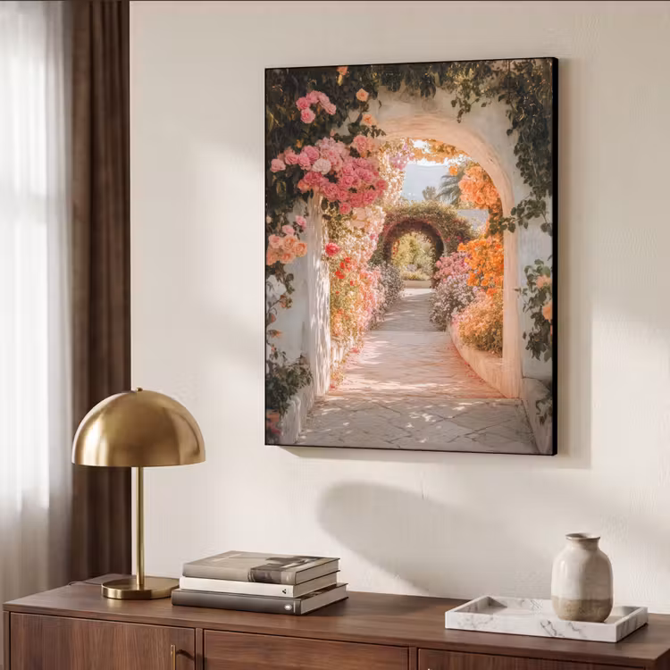 Doorkijk - Boog - Bloemen - Pastel Textielframe - compleet frame klein -sfeer3