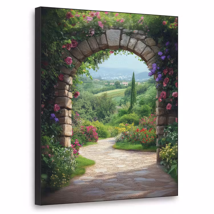 Doorkijk - Landschap - Bloemen - Pad - Uitzicht Textielframe - compleet frame klein -3d