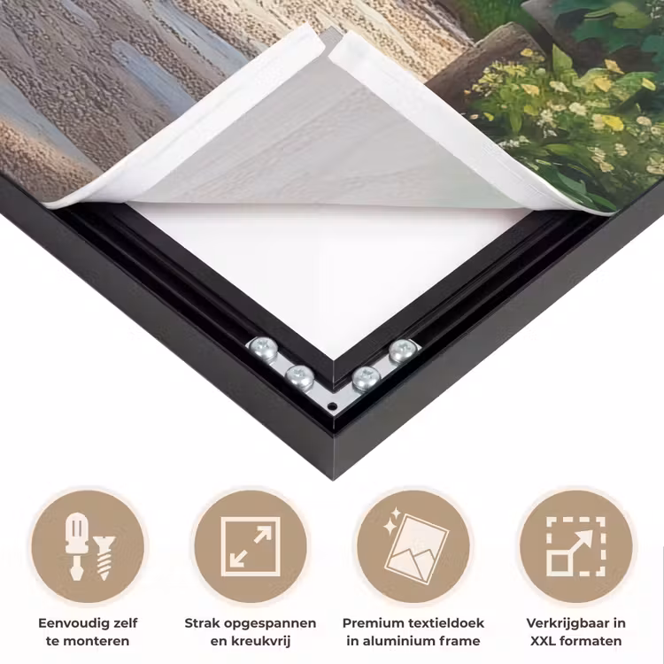 Doorkijk - Landschap - Bloemen - Pad - Uitzicht Textielframe zwart klein -USP_feed_closeupNL