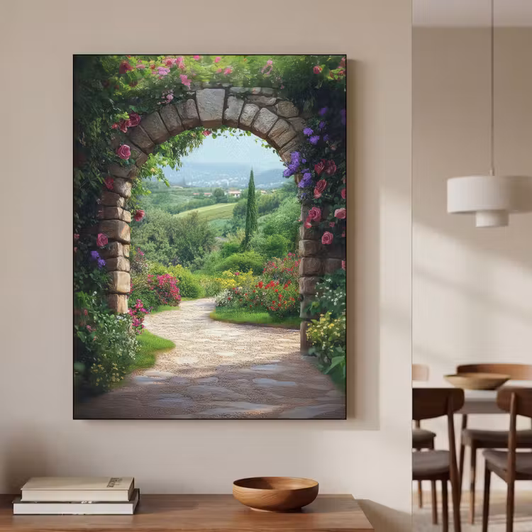Doorkijk - Landschap - Bloemen - Pad - Uitzicht Textielframe - compleet frame klein -sfeer2