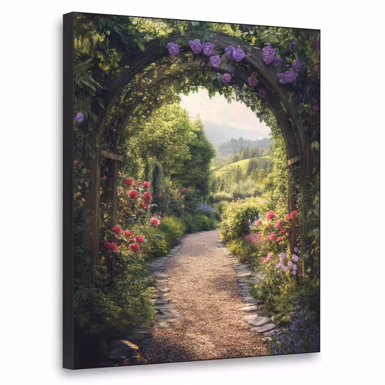 Doorkijk - Landschap - Bloemen - Tuinboog - Natuur Textielframe - compleet frame klein -3d