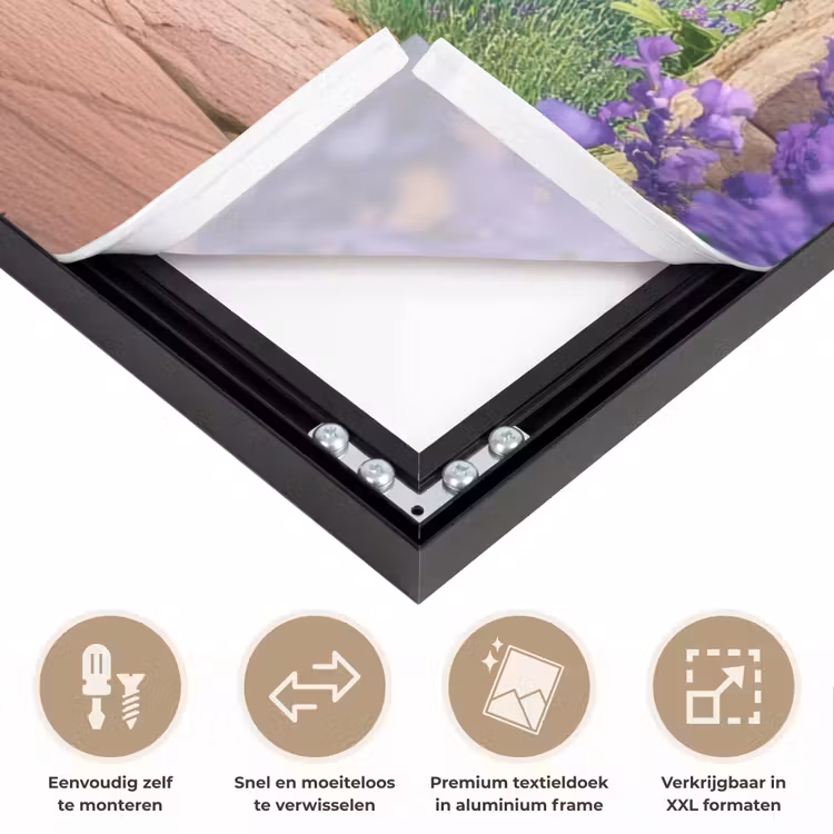 Doorkijk - Lavendel - Bloemen - Paars - Poort Textielframe zwart klein -USP_closeupNL