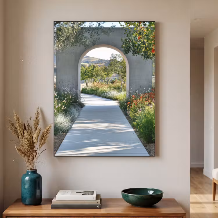 Doorkijk - Pad - Beton - Landschap Textielframe zwart klein -sfeer1
