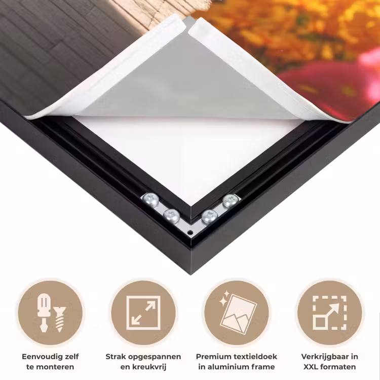 Doorkijk - Pad - Bloemen - Struik - Kleurrijk Textielframe zwart klein -USP_feed_closeupNL
