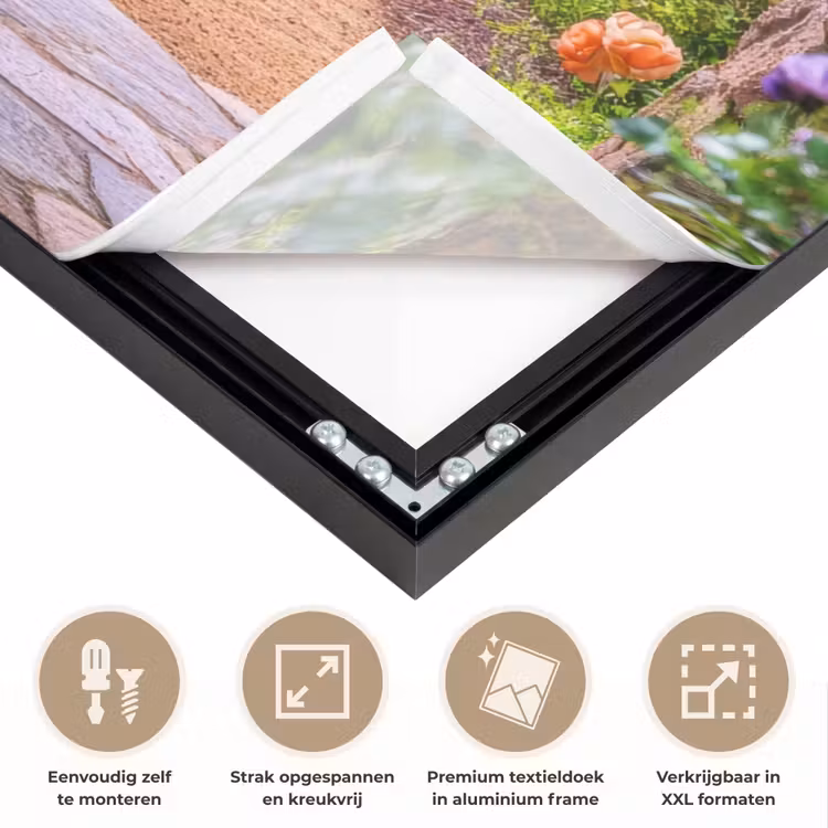 Doorkijk - Poort - Bloemen - Tuin Textielframe zwart klein -USP_feed_closeupNL