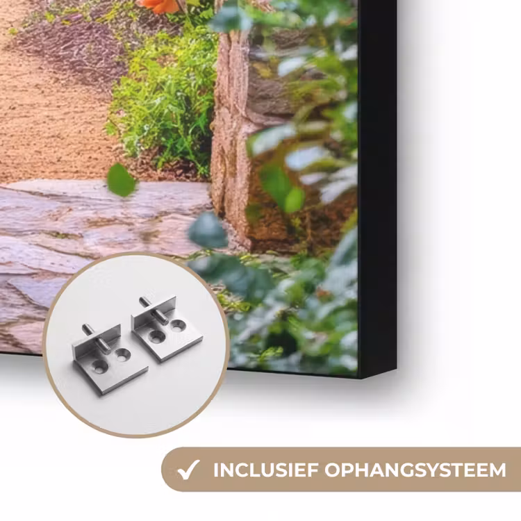 Doorkijk - Poort - Bloemen - Tuin Textielframe zwart klein -USP_ophangsysteemNL