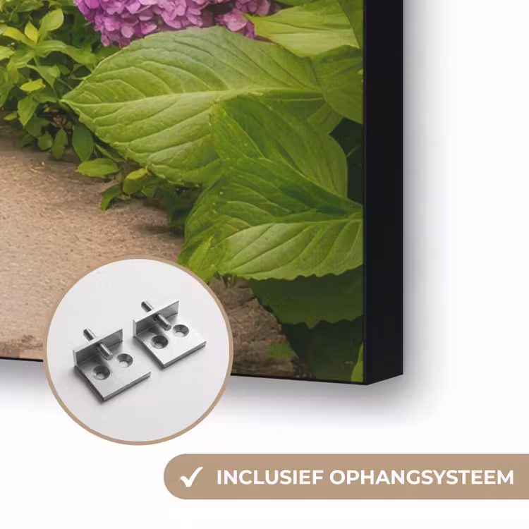 Doorkijk - Poort - Hortensia - Bloementuin Textielframe zwart klein -USP_ophangsysteemNL