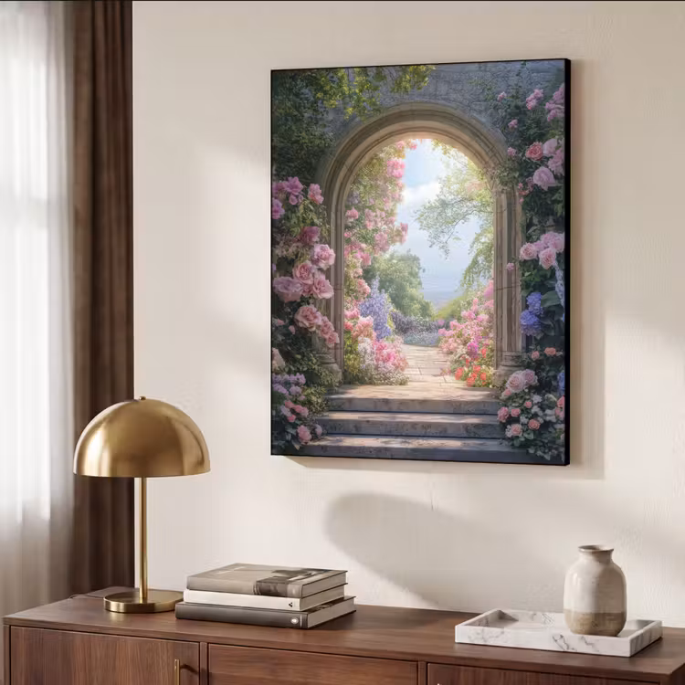 Doorkijk - Rozen - Vintage - Bloemen Textielframe - compleet frame klein -sfeer3