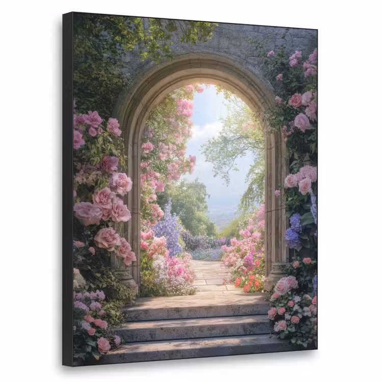 Doorkijk - Rozen - Vintage - Bloemen Textielframe zwart klein -3d