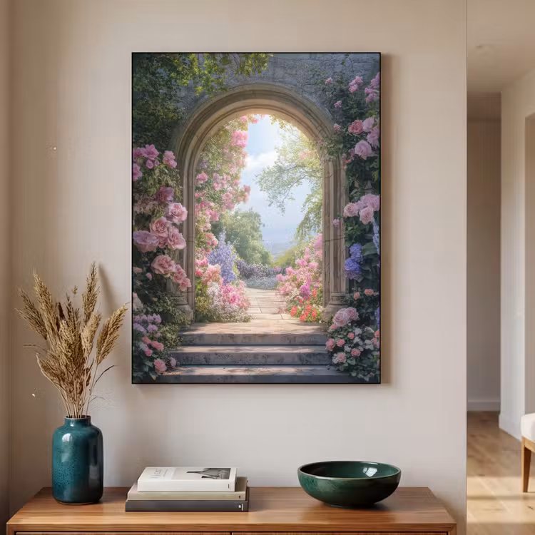 Doorkijk - Rozen - Vintage - Bloemen Textielframe - compleet frame klein -sfeer1