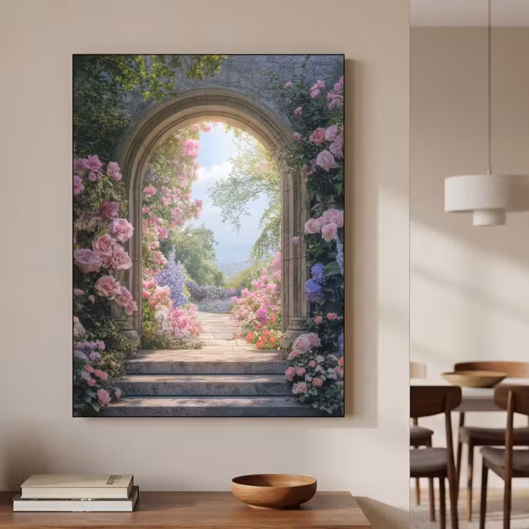 Doorkijk - Rozen - Vintage - Bloemen Textielframe - compleet frame klein -sfeer2