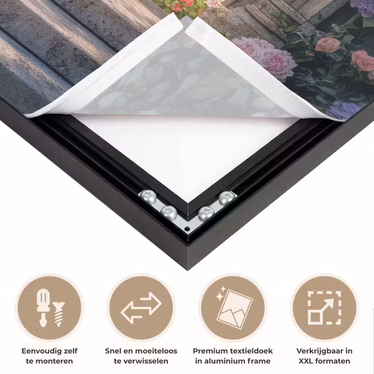Doorkijk - Rozen - Vintage - Bloemen Textielframe zwart klein -USP_closeupNL