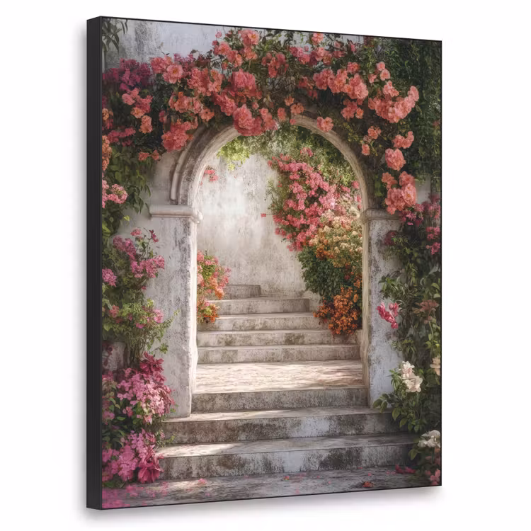 Doorkijk - Rozen - Vintage - Poort Textielframe zwart klein -3d