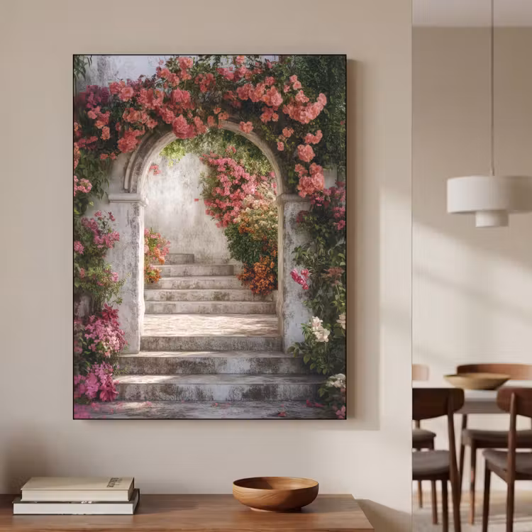 Doorkijk - Rozen - Vintage - Poort Textielframe - compleet frame klein -sfeer2