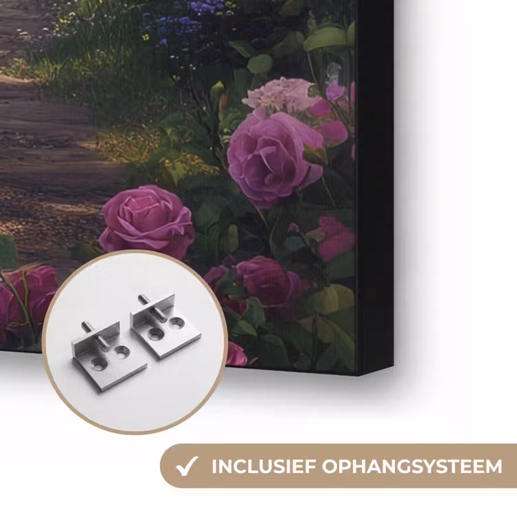Doorkijk - Rozenboog - Uitzicht - Landschap - Bloemen Textielframe zwart klein -USP_ophangsysteemNL