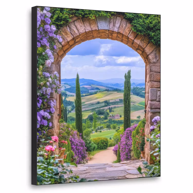 Doorkijk - Toscane - Landschap - Poort Textielframe zwart klein -3d