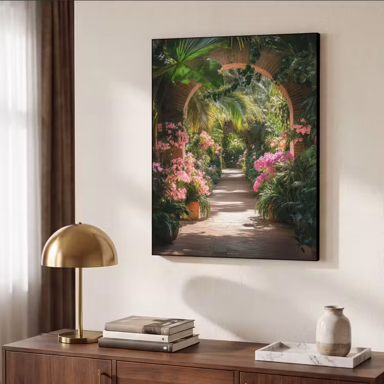 Doorkijk - Tropisch - Bloemen - Natuur Textielframe - compleet frame klein -sfeer3