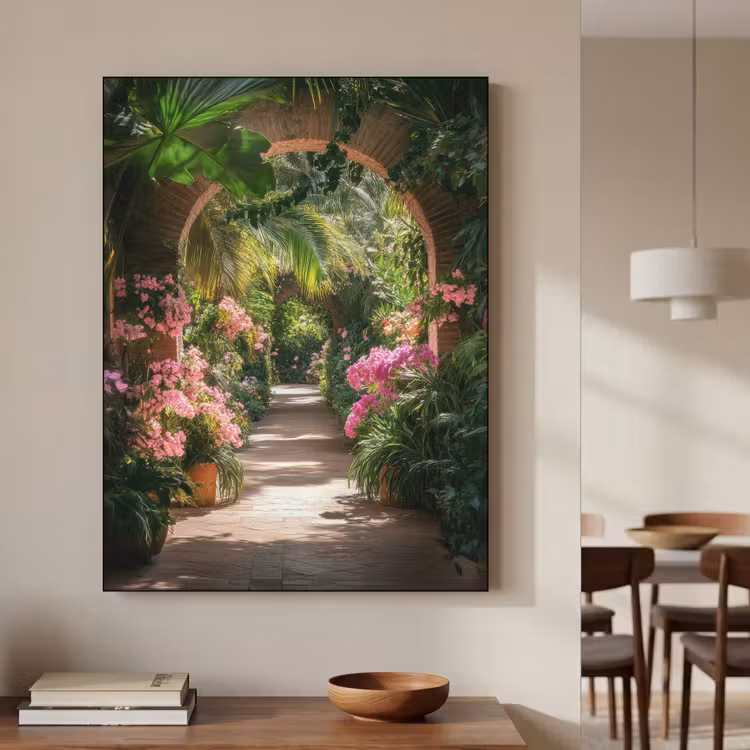 Doorkijk - Tropisch - Bloemen - Natuur Textielframe - compleet frame klein -sfeer2