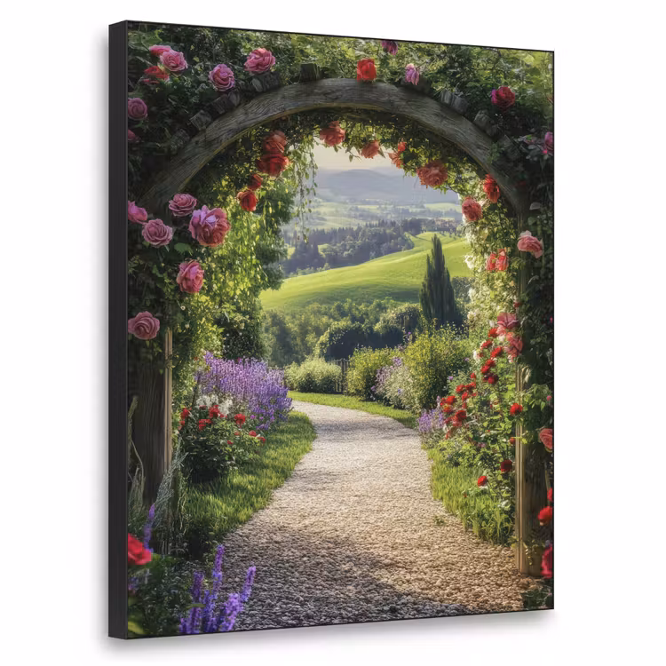 Doorkijk - Tuinboog - Bloemen - Natuur - Pad Textielframe - compleet frame klein -3d