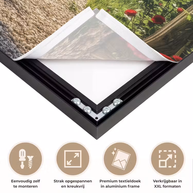 Doorkijk - Tuinboog - Bloemen - Natuur - Pad Textielframe zwart klein -USP_feed_closeupNL