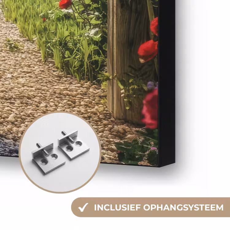 Doorkijk - Tuinboog - Bloemen - Natuur - Pad Textielframe zwart klein -USP_ophangsysteemNL