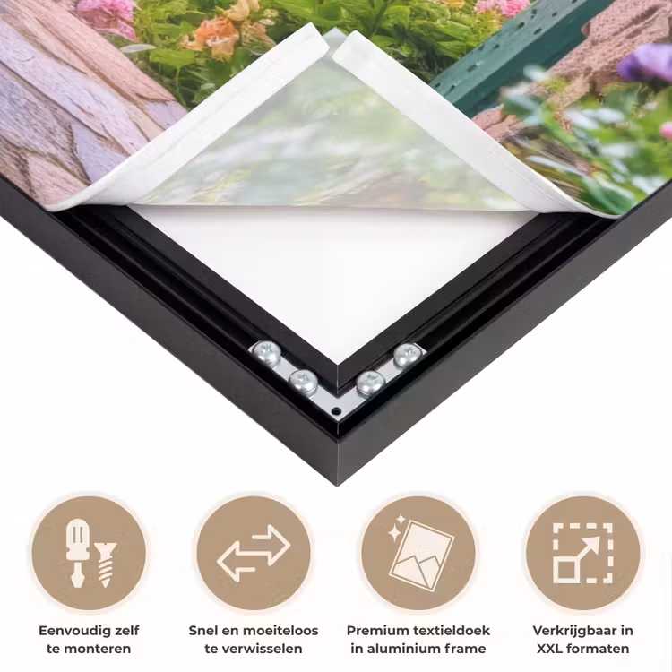 Doorkijk - Vuurtoren - Bloemen - Uitzicht Textielframe zwart klein -USP_closeupNL