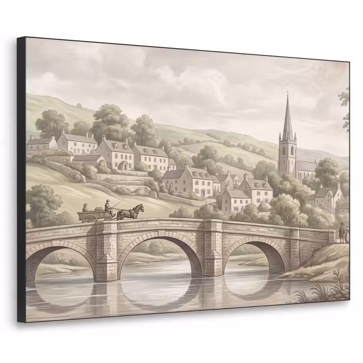 Dorp - Brug - Uitzicht - Groen Textielframe zwart klein -3d