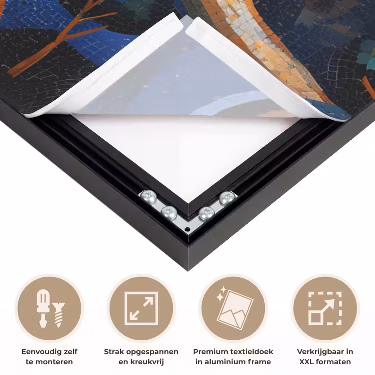 Dorp - Heuvelachtig - Zon - Mozaïek Textielframe zwart klein -USP_feed_closeupNL
