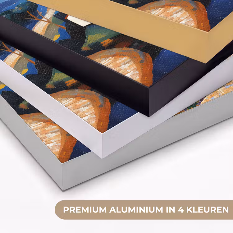 Dorp - Heuvelachtig - Zon - Mozaïek Textielframe zwart klein -USP_kleurenNL