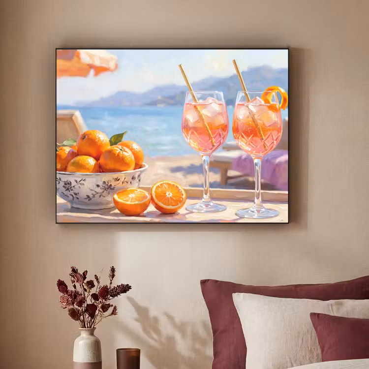 Drank - Glazen - Strand - Zomer - Oranje Textielframe zwart klein -sfeer1