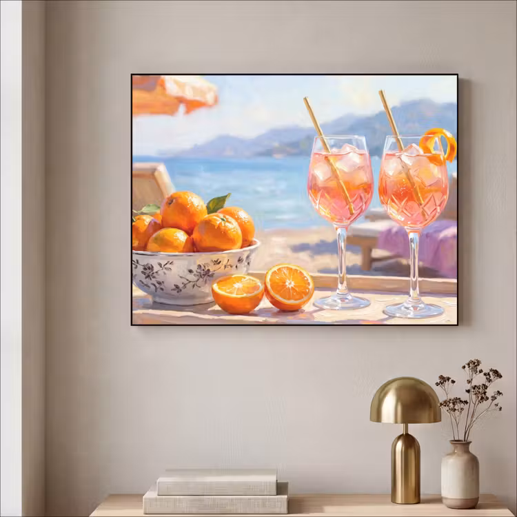 Drank - Glazen - Strand - Zomer - Oranje Textielframe zwart klein -sfeer2