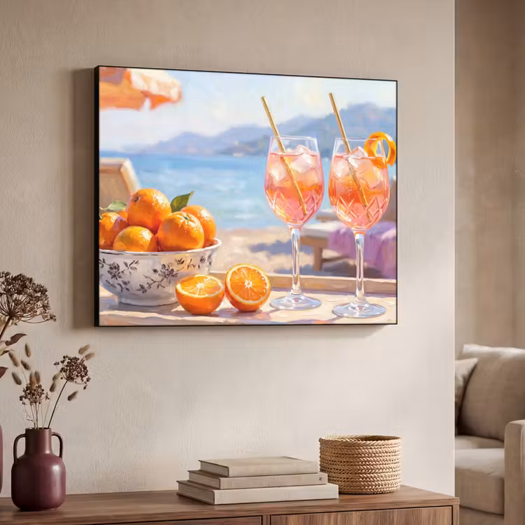 Drank - Glazen - Strand - Zomer - Oranje Textielframe zwart klein -sfeer3