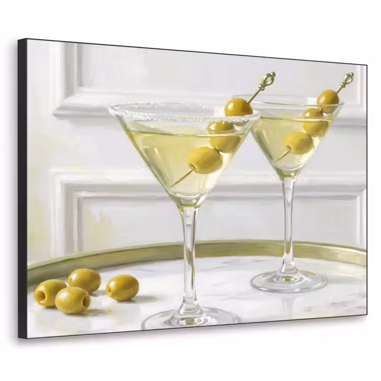 Drank - Martini - Olijven - Modern - Wit Textielframe zwart klein -3d