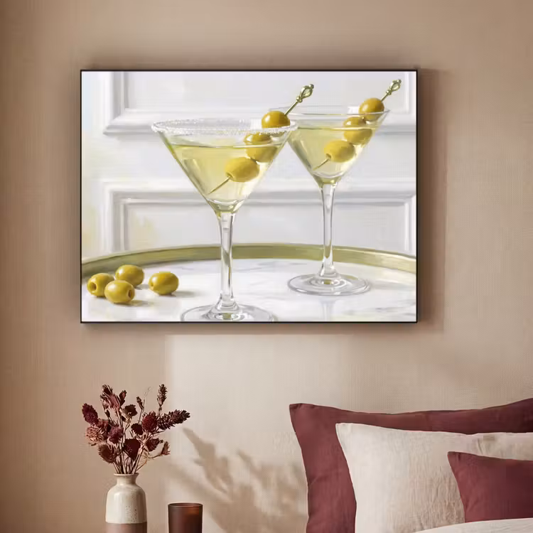 Drank - Martini - Olijven - Modern - Wit Textielframe zwart klein -sfeer1