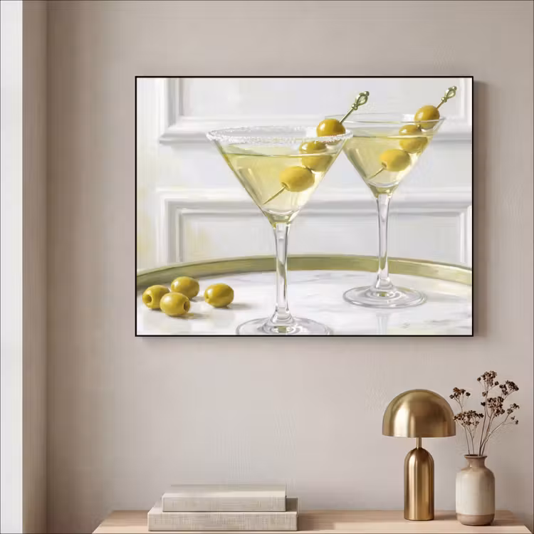 Drank - Martini - Olijven - Modern - Wit Textielframe zwart klein -sfeer2