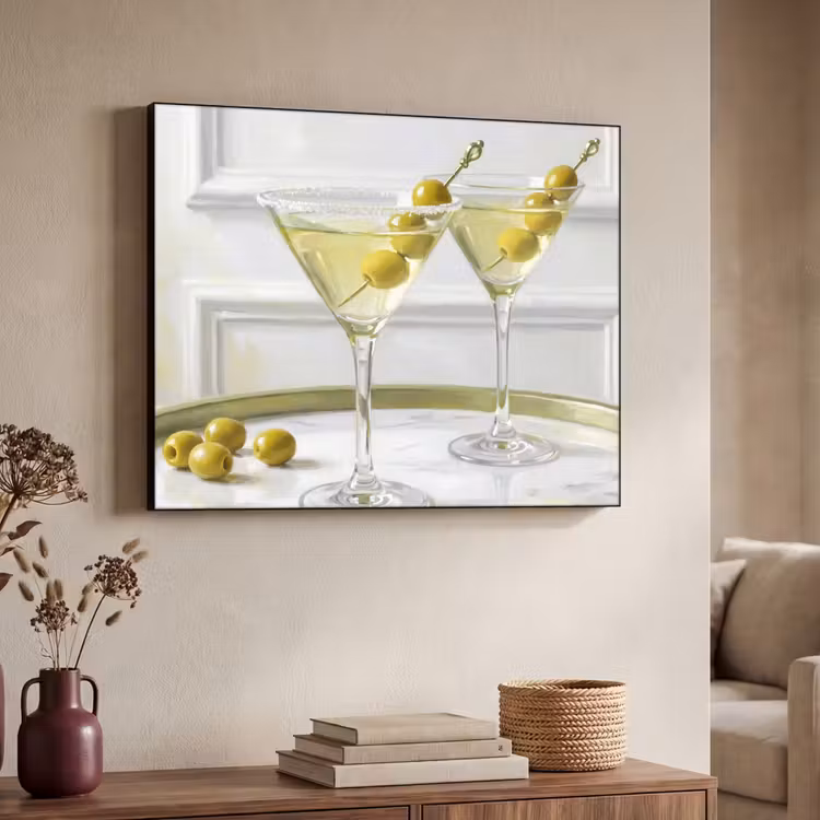 Drank - Martini - Olijven - Modern - Wit Textielframe zwart klein -sfeer3