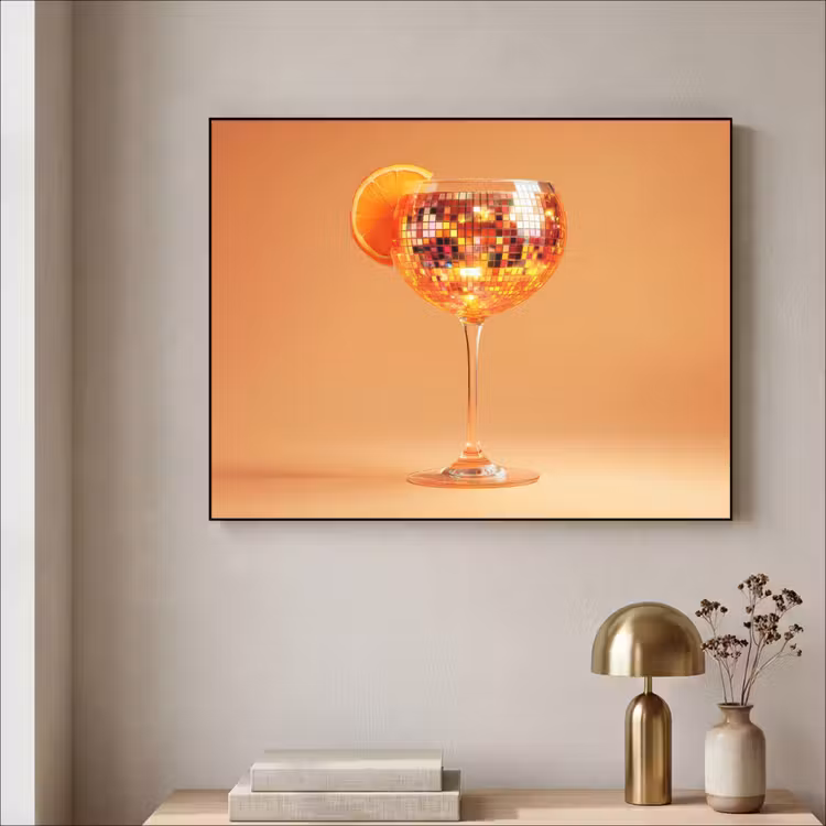 Drank - Oranje - Glitter - Disco Textielframe - compleet frame klein -sfeer2